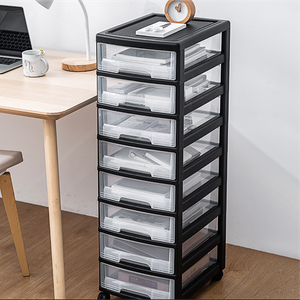 29720 8 Tier Modern Office Storage Boxes plastic household storage drawer cabinet Black Crafts Storage Drawer Carts with Pulley