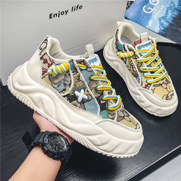 New Design Mesh Sports Shoes  Men's Casual Shoes Thick Sole Heightened Dad's Shoes Wholesale