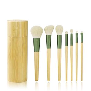 Custom Factory 7Pcs High Quality Bamboo organic Vegan Makeup Brushes Set with Bamboo storage box