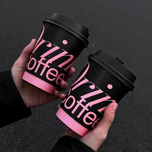 4oz 6oz 12oz Custom Printed Disposable Black Paper Cups Single Wall Double Layer Paper Coffee Cup With Cover For Hot Drinks