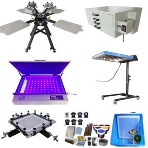Printing Machine Textile Clothing Manual Round Screen Printing Machine 4 Color 4 Station Full Set Kit