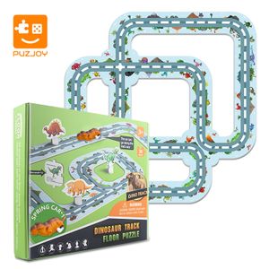 Global Bridge CP-220184 Dinosaur Track Car 44 Pcs, Assemble Floor Puzzle Play Set Gift and DIY Board Game Toy for Learning