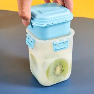 1Pc Portable Bilayer Salad Cup Breakfast Plastic Cup With Spoon Detachable Ice Box Seal Preservation For Storing Milk Fruits