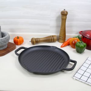 Hot Selling 32cm Round Outdoor Camping Cast Iron Griddles And Skillet BBQ Beef Steak Grill Pan With Two Ears