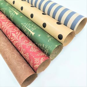 Factory Wholesale Eco-friendly Custom Print Christmas Kraft Paper Gift Wrapping Paper rolls for Kid Birthday Gift Box Pack