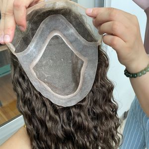 12  Long 100% Human Hair Toupee For Men Mono Natural Hairline Men's Wig #4 Brown Color Natural Wave