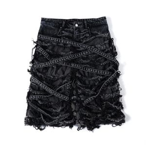 DiZNEW Street Wear custom denim Shorts Men's Denim Deconstructed Fringe Shorts Vintage denim jeans custom