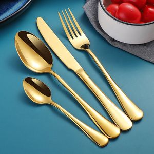 wholesale restaurant hotel reusable flatware mirror polish gold plated cutlery stainless steel