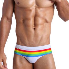 2023 RainBow Swim suit Wear Briefs Swimming Briefs Push-Up Low Waist SwimWear Casual Breathable Panties Male Surfing trunks men
