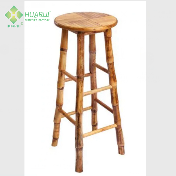 Knock down Modern round Bar Stool High Bamboo Wood Furniture for Dining and Home Bar Leisure Design