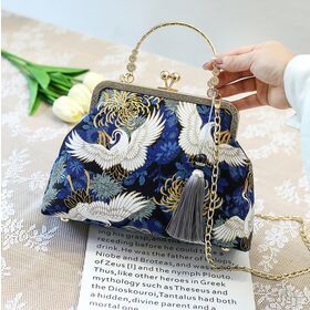 Single Shoulder Crossbody Bag, Vintage Chinese Style, Cheongsam Accessory, Kiss Lock Handbag for Women