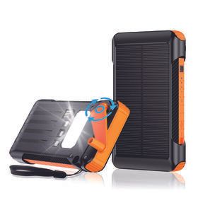 Solar Power Bank With LED Flashlight, hand shaking power generation, built-in cable 10000mAh