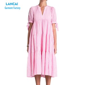 Custom Clothing Design Manufacturers Dresses Elegant Solid Color Chiffon Midi Flora Loose Casual Dress