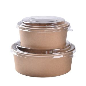 Eco Friendly Biodegradable Disposable Custom Printing Food Packing Container Takeaway Kraft Salad Paper Bowl With Lids 32oz