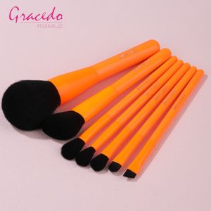Gracedo 7pcs makeup brush set black hair orange tube handle foundation creative colourful luxury manufacturer makeup brush set