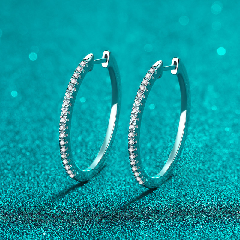 Deechy AZ758-E Fashion Diamond Hoop Earrings 925 Silver White Gold Plated Pass Diamond Moissanite Hoop Earrings for Women
