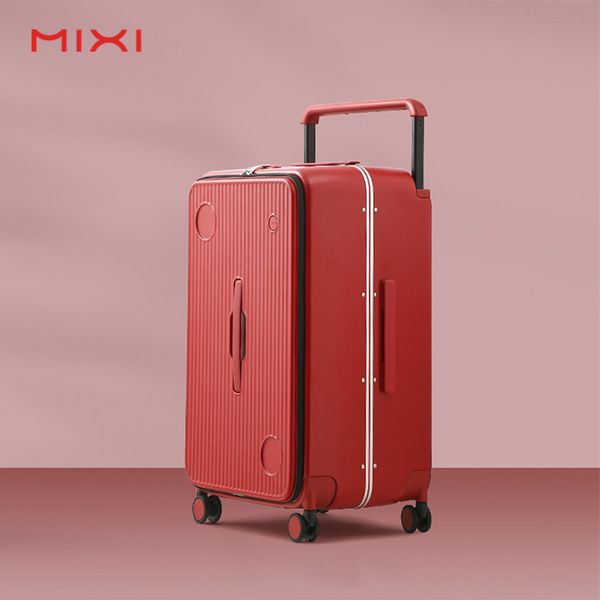 Mixi anti crack luggage 26 inch 4 spinner wheels hard shell wholesale travel bag pc material aluminum suitases for long  travel