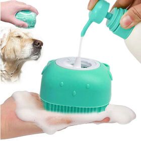 Custom Logo Portable Silicone Cat Cleaning Grooming Tools Dog Shower Wash Brush Pet Bath Brush with Massage Shampoo Dispenser