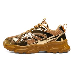 High Quality Men's Summer Walking Shoes Gold Bright Breathable Sports Trend in Big Size New 'Daddy Shoes'