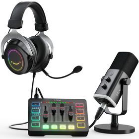 Fifine Professional Podcast Equipment Audio Sound Cards Audio Mixer Dynamic Gaming Microphone With Headset