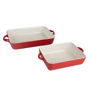 Rectangular Large Ceramic Baking Dish Set of 2 OEM Customizable Stoneware Bakeware Set for Cooking Kitchen Casserole Cake Dinner