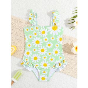 Girls Swimsuit One Piece Bathing Suit with Flounce Shoulder Straps Cute Little Kids Swimming Suits Beach Swimwear