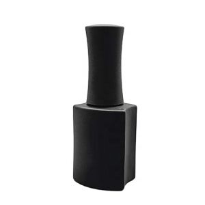 Empty 15ml unique square matte black uv gel polish bottle with rubber soft touched nail polish cap and flat brush