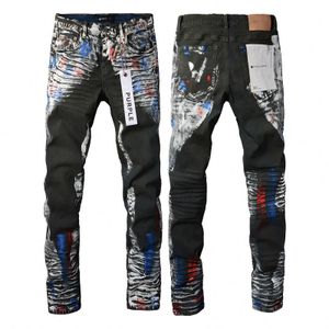 Top quality Purple Jeans  Patch Denim Baggy Print Streetwear Distressed Ripped slim fit custom American Men's Denim Jeans
