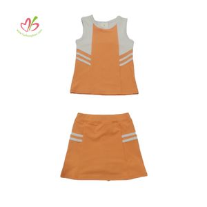 Custom Sleeveless Patchwork Color Children Kids Tennis Two Pieces Suit Girls Tank Top Golf Skirt Athletic Sports Outfit Set