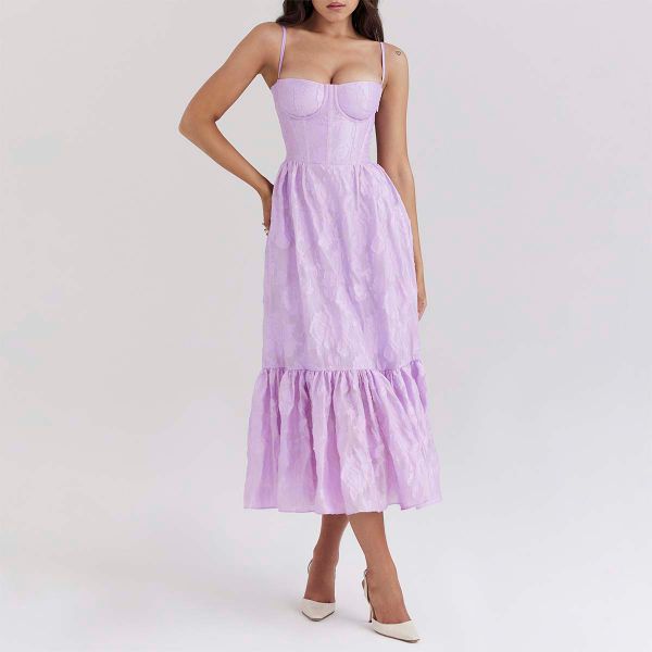 Elegant Orchid Floral Jacquard Tiered Midi Dress Oem A Statement Of Sophistication Women Custom Clothing Factory