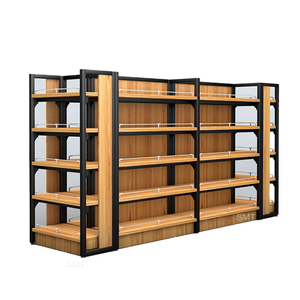 Steel Wood Combined Supermarket Shelf Wooden Store Display Shelving Retail Gondola Rack