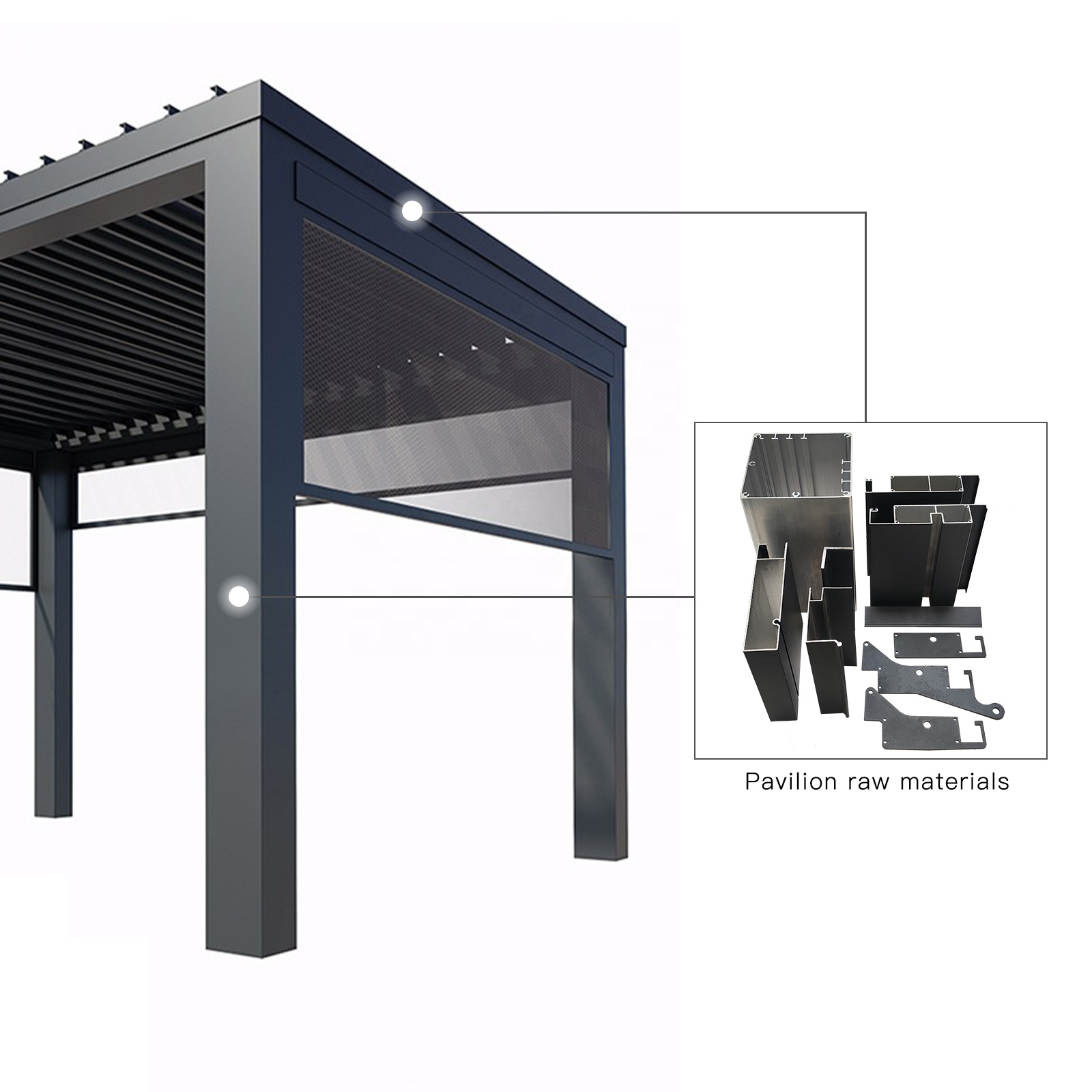 Factory Direct Sales Powder Coating Aluminum Alloy Profile Metal Aluminum Pergola stand column Aluminum Pergola Raw materials