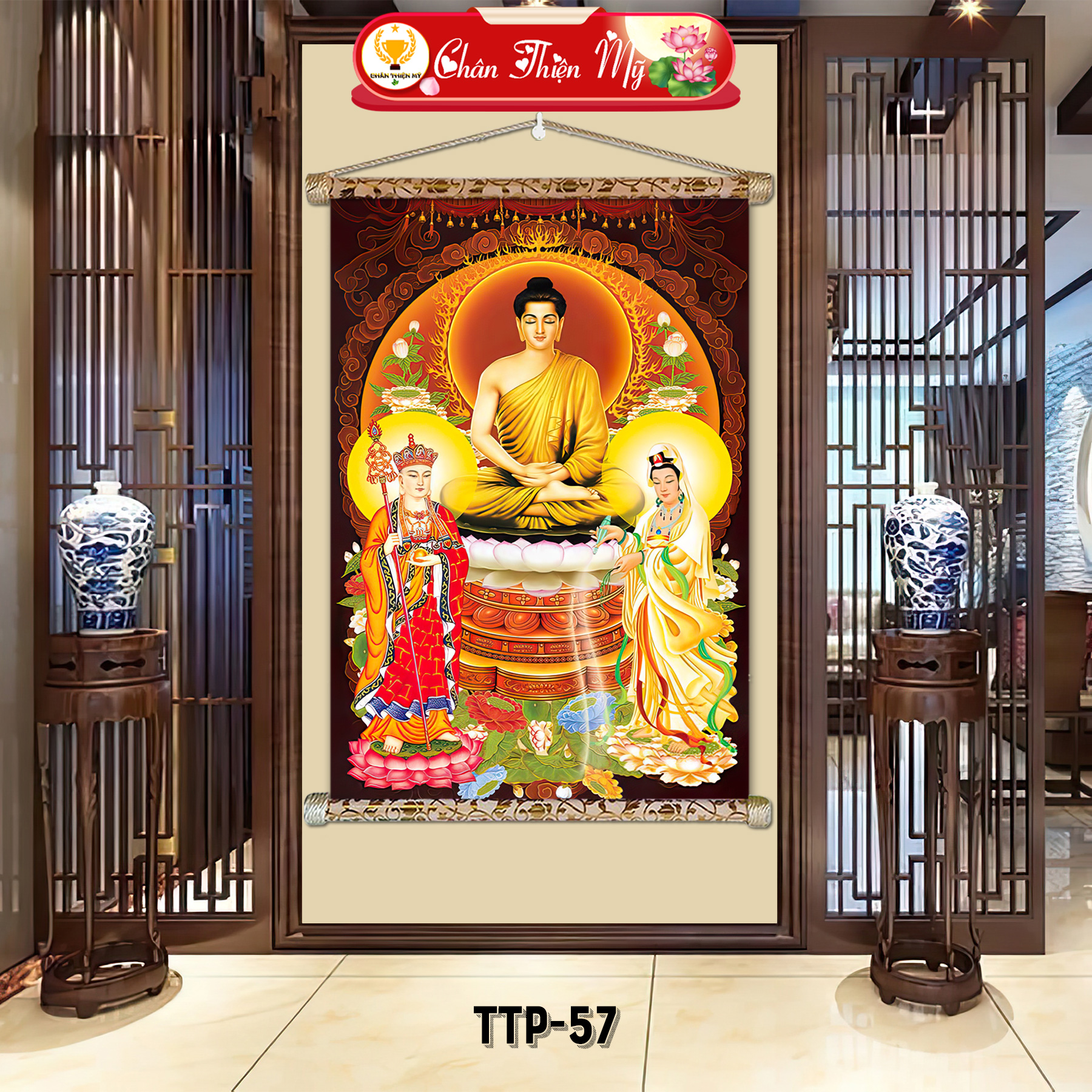 CHAN THIEN MY BUSINESS HOUSEHOLD Buddha wall art picture with wooden frame for home decoration