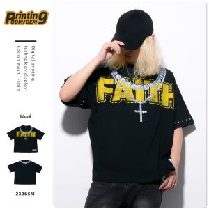 Boxy hip hop 230 gsm printing heavyweight tshirts luxury blank heavy cotton custom streetwear oversized t-shirt for men