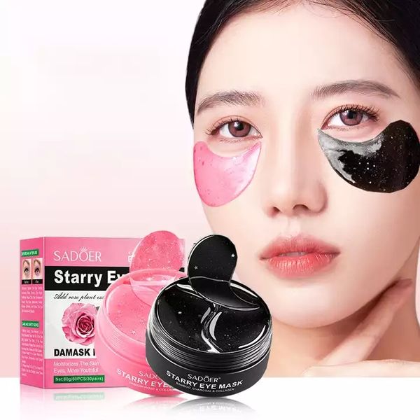OEM SADOER private label bamboo charcoal rose starry sleeping silk steam cool collagen anti dark circle bag under eye muffs mask