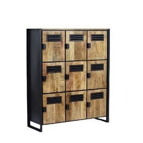 Iron Base Legs and Solid Mango Wood Multi Drawers Storage Cabinet Industrial Design Style Nine Part Cabinet for Office and Home