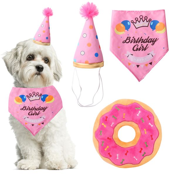 Factory Direct Birthday Party  Decoration Set For Dog Puppy Birthday Hat Scarf Donut Dog Toy