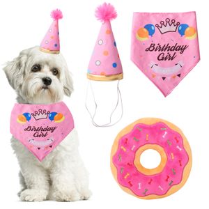 Factory Direct Birthday Party  Decoration Set For Dog Puppy Birthday Hat Scarf Donut Dog Toy