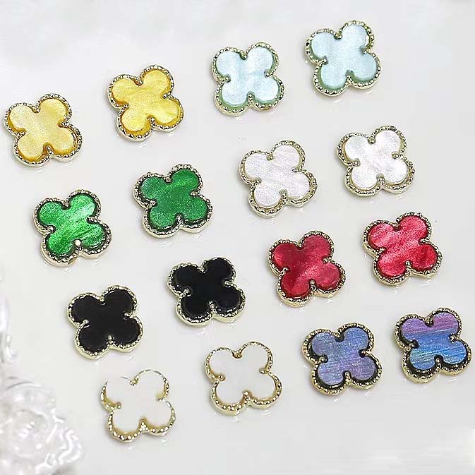 Nanchang Smelling Time Industrial Trade Co., Ltd. Wholesale Hot Sale Bulk Luxury Colorful Nail Jewelry Alloy Metal Four Leaf Clover Zircon Nail Charm