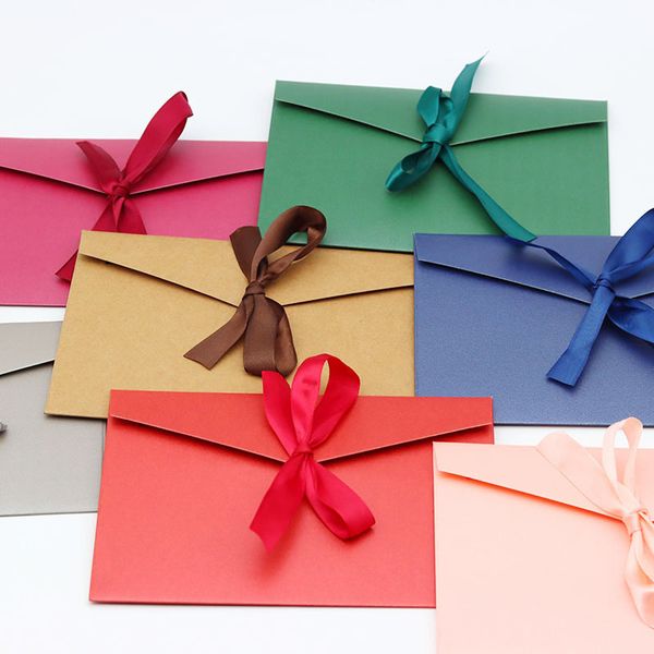 Custom logo size Paper Wedding Invitation Envelope Luxury Business Gift Card Envelope With Ribbon