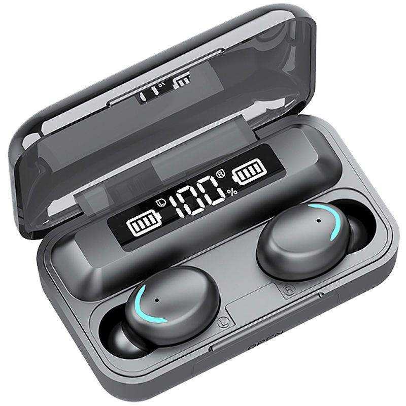 TWS in-ear wireless headphones with LED battery indicator for gaming and sports