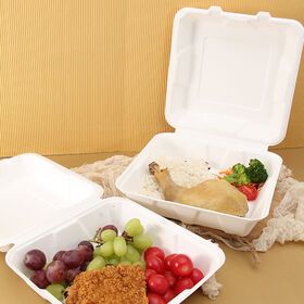 Recycled Disposable Bagasse Food Container in Various Sizes Made of Bagasse Paper pulp Lunch Box
