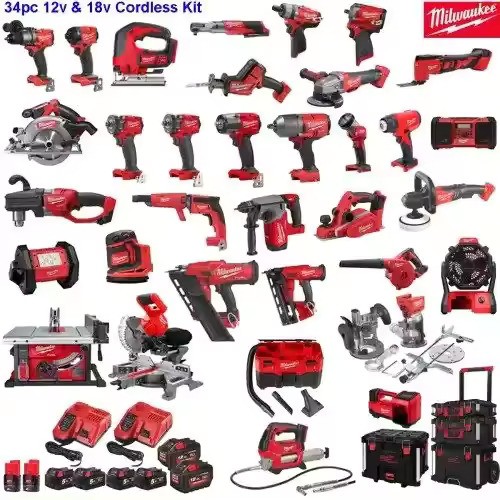 LTEREGEE HARDWARE New MilwaukeeeS 2695-34 pieces combo kits M18 20V Cordless Lithium-Ion Combo Tools Kits ORIGINAL SET
