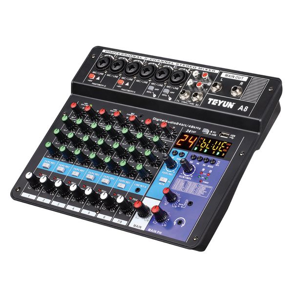 TEYUN Customized Professional 8-Channel Digital Mixer Microphone Mobile Phone Live computer Recording Audio Mixer
