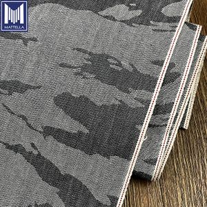 Grey Color Medium Weight 10oz Camouflage Pattern Jacquard 100% Cotton Vintage Selvedge Denim Men Pants Jeans Fabric