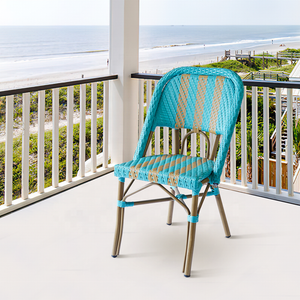 Modern French Patio Wicker Restaurant Furniture Stackable Aluminum Rattan Cafe Outdoor Garden Bistro Dining Chairs