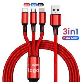 Universal 3 in 1 USB Cable 2A Fast Charging Nylon Braided Phone Charger Line for 8Pin/USB C/Micro Multi 3 in 1 USB Charger