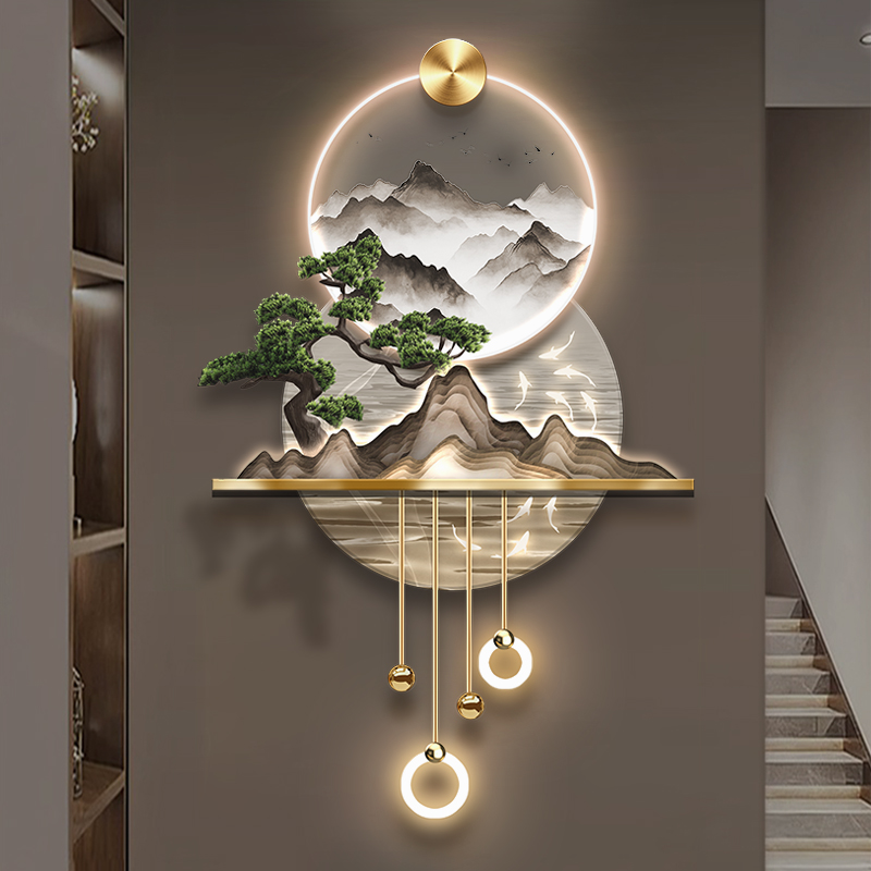 Yiwu City Suhang Crafts Co., Ltd. whole sale 3D LED landscape wall art Luxury Metal light for home Acrylic decorative painting hanging decorations for walls