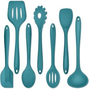 Silicone Cooking Utensils Kitchen Utensil Set 7 PCS Wooden Handle Nontoxic BPA Free Silicone Spoon Spatula Turner Tongs Kitchen