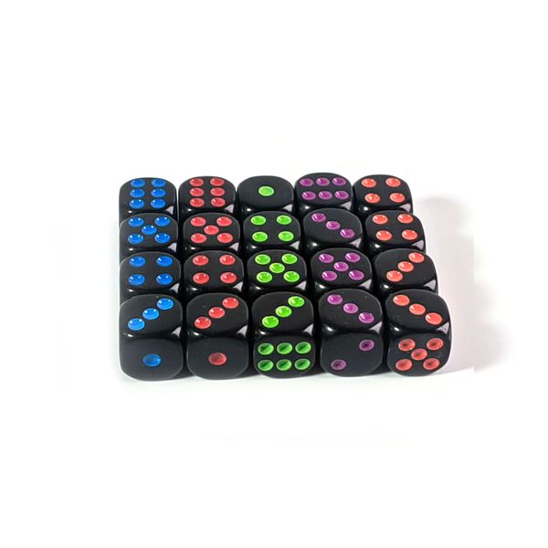 High Quality 16mm black Rounded Corners color dots Six Sided dice Board Game